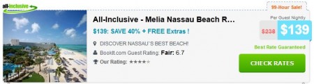 All-inclusive Melia Nassau Resort for $139 pn